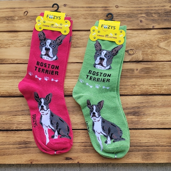 Other - Foozys Unisex Boston Terrier Socks - Magenta and Green